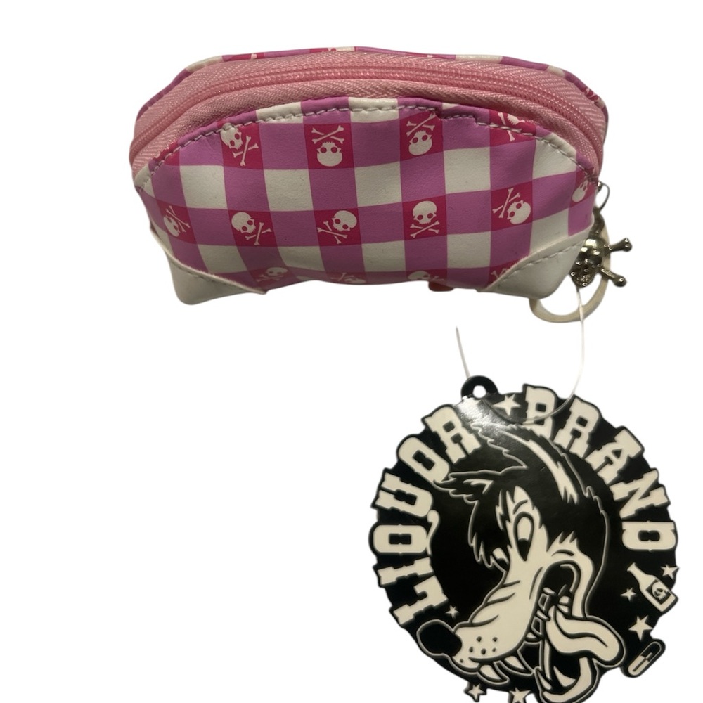 Brand New X-Small White and Pink Checker Skull and Cross Bones Coin Purse